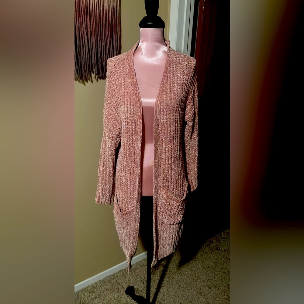 rose colored velvet cardigan